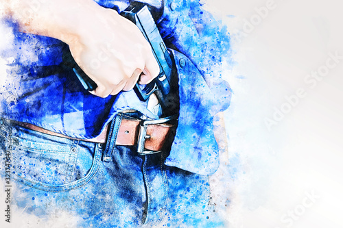 Photography Man holding gunman concept.