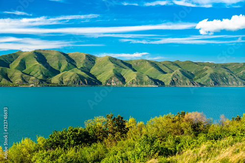 View of Sevan Island in Lake Sevan in Armenia