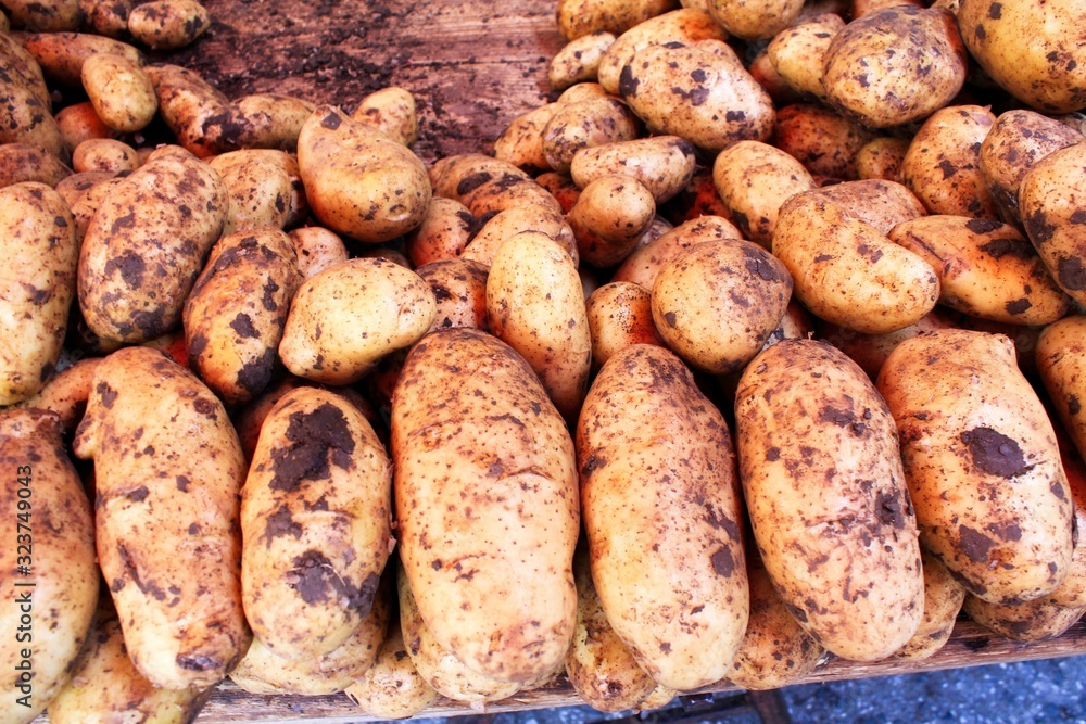 Stall with potatoes at street market Stall with potatoes at street market