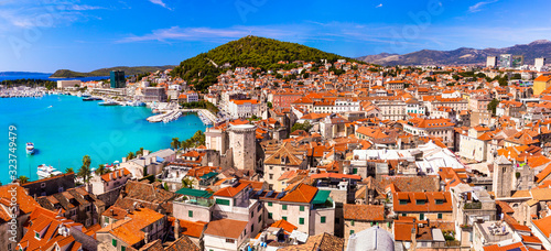 Landmarks and travel in Croatia- Split , popular tourist and cruise destination in Adriatic coast photo
