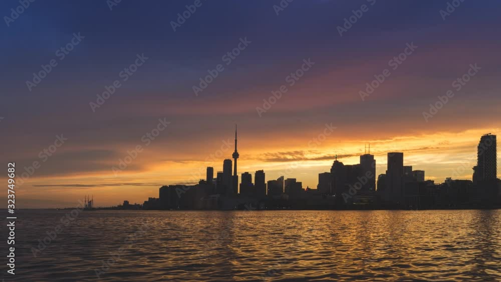 Sunset time lapse from day to night with waterfront in shot, Toronto, Canada Sunset time lapse from day to night with waterfront in shot, Toronto, Canada