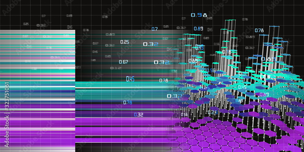 Big data. Abstract hexagon concept of data analytics and technology infographic.  Business and finance analytics representation.  Futuristic background for science visual information.