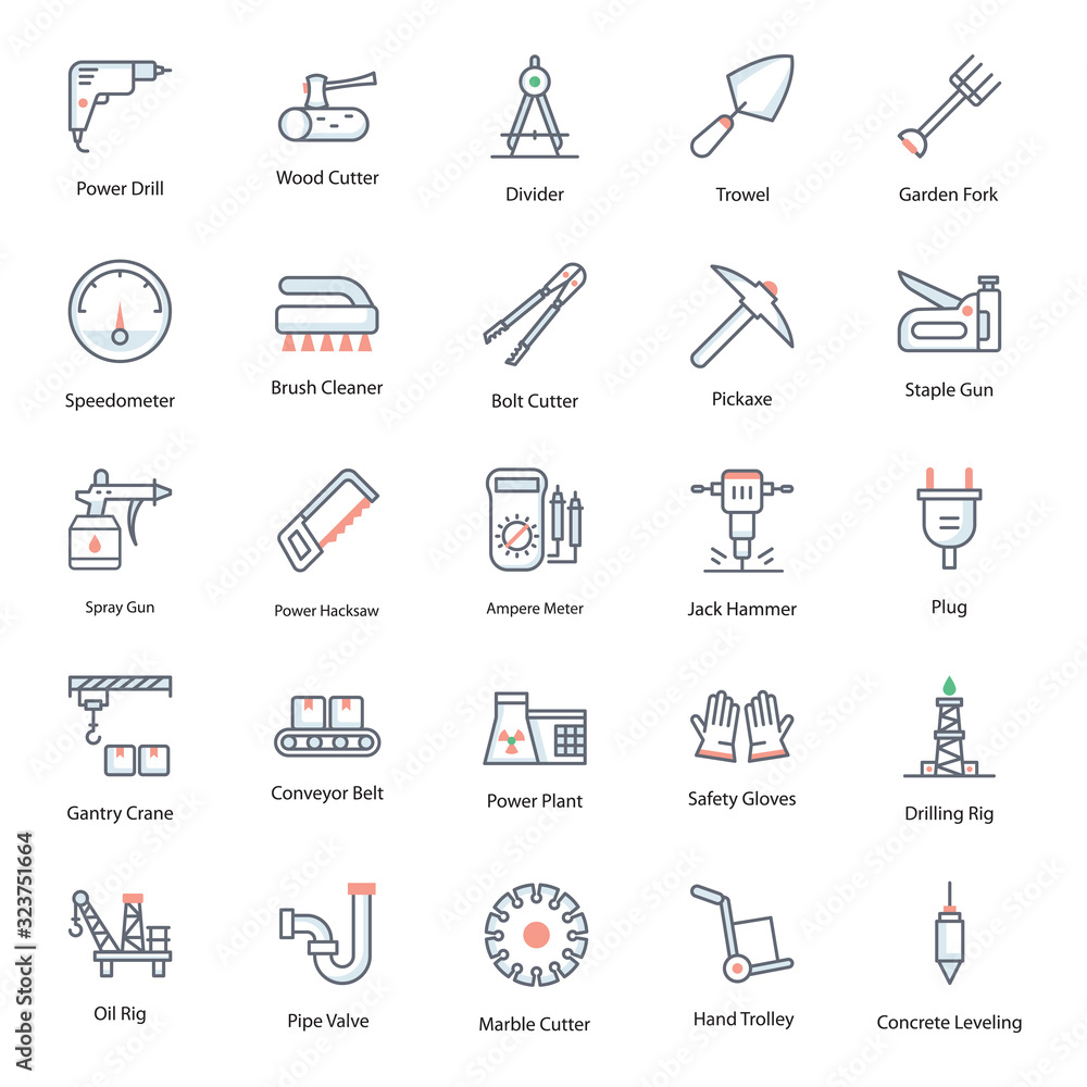 Construction Equipment Flat Icons Pack Construction Equipment Flat Icons Pack