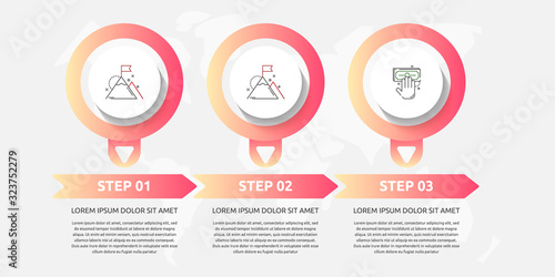 Vector template circle infographics. Business concept with 3 arrows and labels. Three steps for content, flowchart, timeline, levels