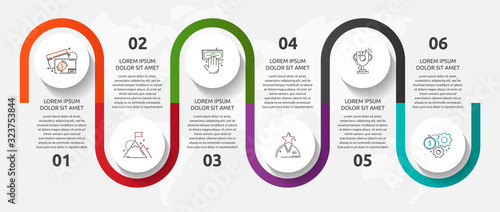 Vector template circle infographics. Business concept with 6 options and parts. Six steps for content, graph, diagrams, slideshow. Path step by step