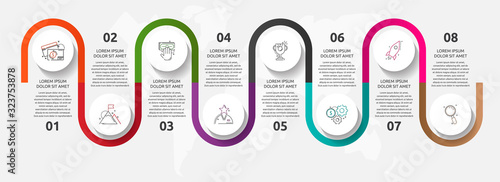 Vector template circle infographics. Business concept with 8 options and parts. Eight steps for graph, diagrams, slideshow. Path step by step
