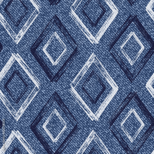 Vector Jeans background with Rhombus Paint Brush Strokes. Denim seamless pattern. Blue jeans cloth