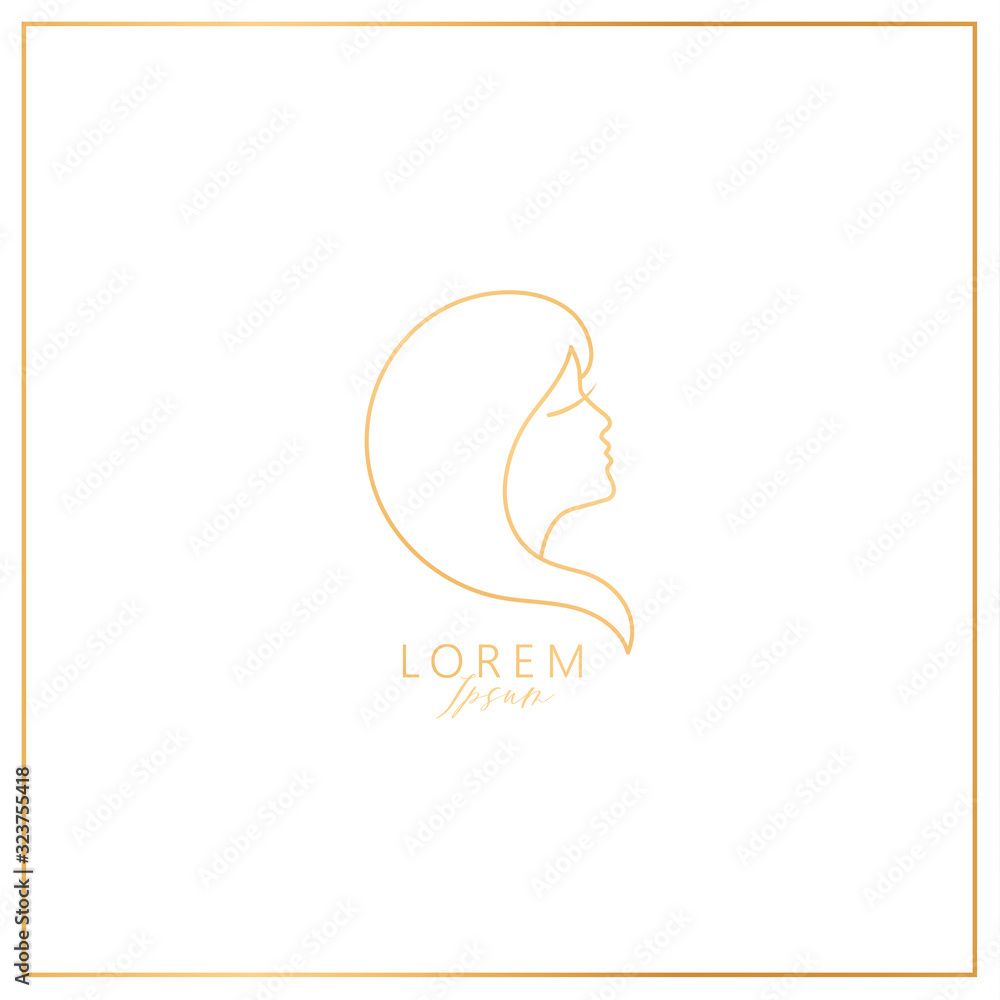Girl with face and hair. Template for cosmetics, logo, sign and symbol. Line vector illustration. Femininity element. Girl with face and hair. Template for cosmetics, logo, sign and symbol. Line vector illustration. Femininity element.