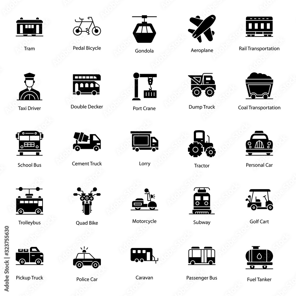 Different Transports and Car Repair Solid Vectors Pack Different Transports and Car Repair Solid Vectors Pack