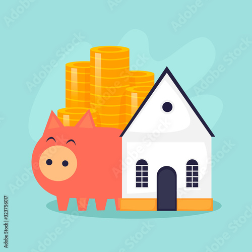 Accumulation of money for housing. Flat design vector illustration.