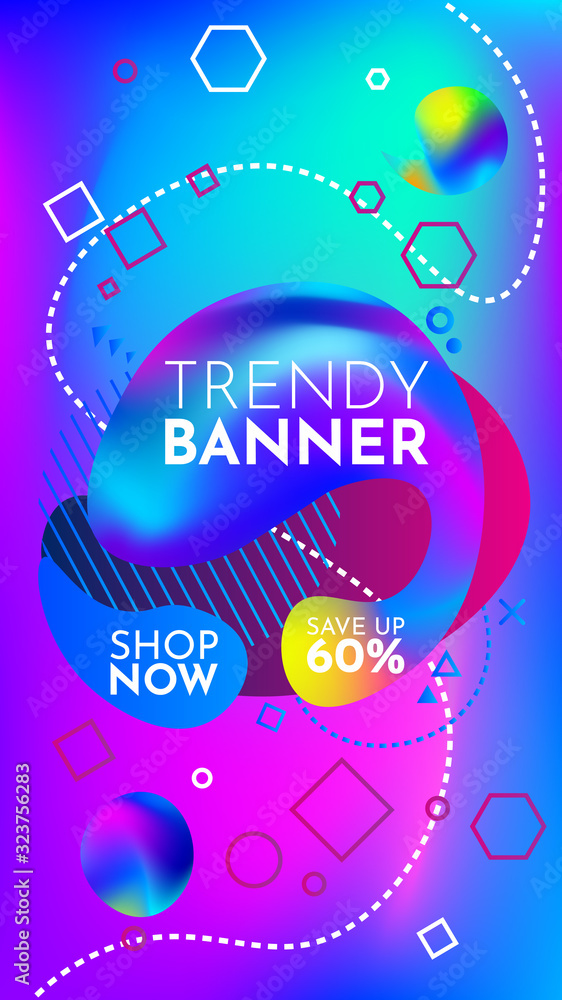 Vertical 3d illustration. Minimum vector coverage. Modern abstract cover. Creative fluid background from current forms to design a fashionable abstract cover, banner, poster, booklet.