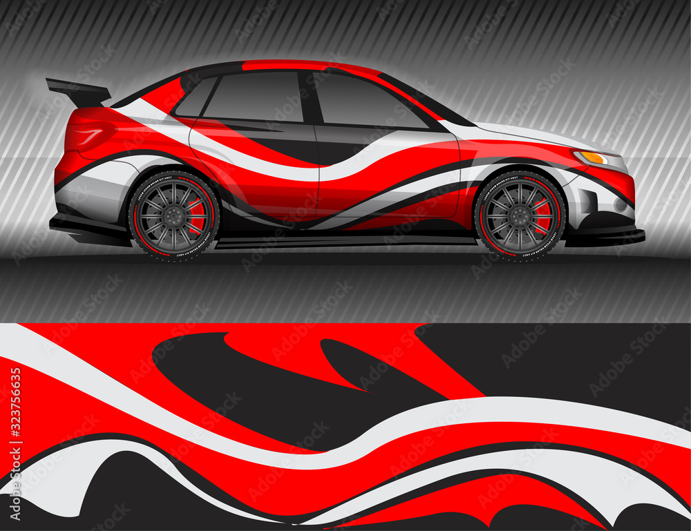 Fototapeta premium Car livery wrap decal, rally race style vector illustration abstract background