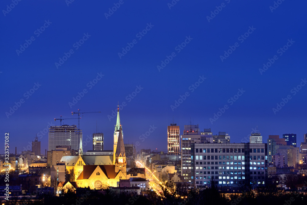 Fototapeta premium Łódź, Poland -view of the night city.