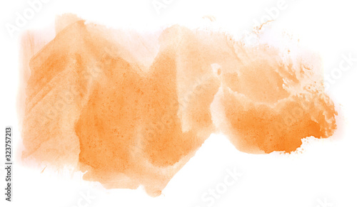 Abstract watercolor background hand-drawn on paper. Volumetric smoke elements. Orange color. For design  web  card  text  decoration  surfaces.