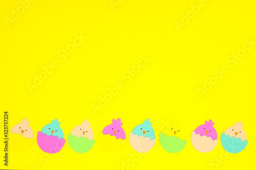 Easter pastel colored hand crafted decor chickens in eggs 