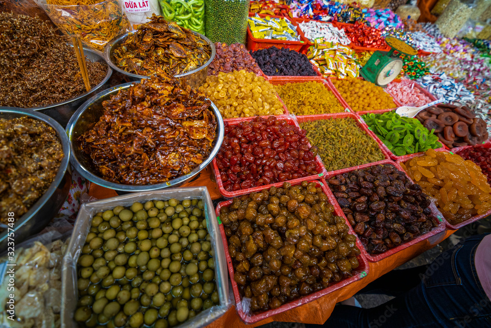 January 14, 2020, Fresh, diverse food market in Hanoi Vietnam