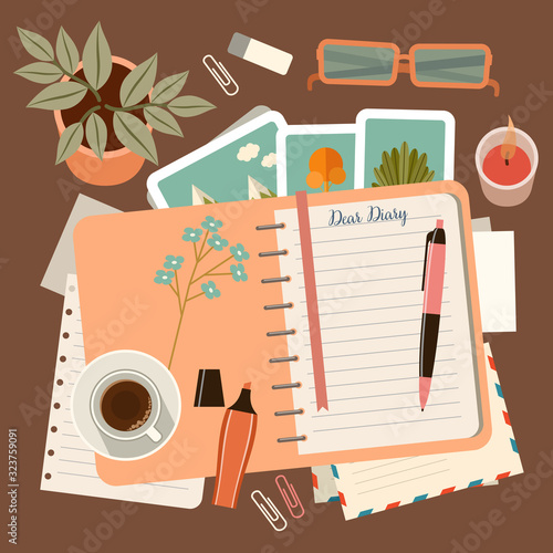 Workplace with a personal diary. Personal planning and organization
