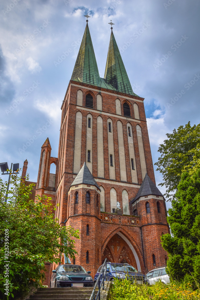 Fototapeta premium Evangelical Garrison Church, currently Roman Catholic Parish of the Holy Virgin Mary The Queen of Poland and Holy Archangels in Olsztyn, Warmian-Masurian Voivodeship, Poland.