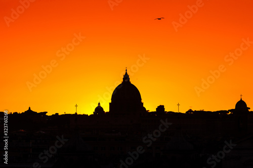 Sunset on the skyline of Rome, Italy