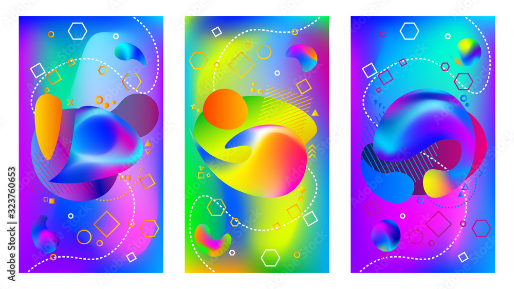 Modern, creative, style dynamic  illustration . Minimum vector coverage. A set of abstract covers. Creative fluid backgrounds from current forms to design a fashionable abstract cover. Eps10 vector.  