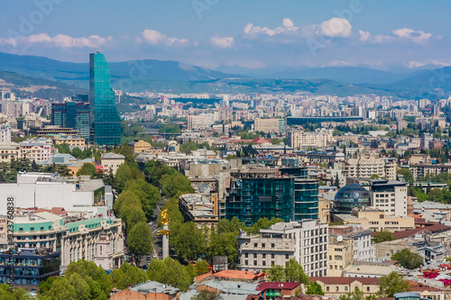 Panoramic view of Tbilisi city from Sololaki Hil, old town and modern architecture. Georgia