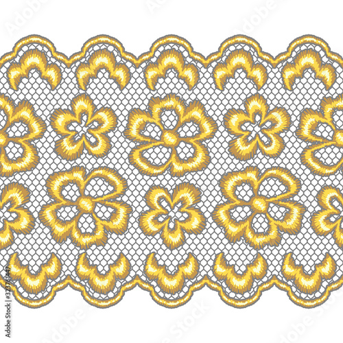 Lace seamless pattern with gold flowers.