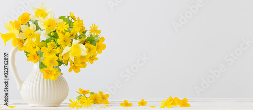 Still life with yellow spring flowers in jug © Maya Kruchancova