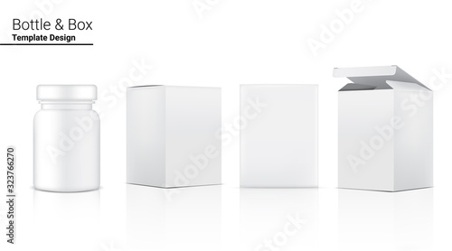 Medicine Bottle Mock up Realistic For Cosmetic and Box for Skincare Product on White Background Illustration. Health Care and Medical Concept Design.