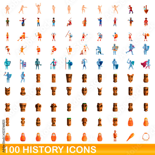 100 history icons set. Cartoon illustration of 100 history icons vector set isolated on white background