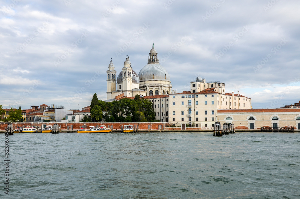 Grand Canal and Basilica Santa Maria in Venice view from the boat, Italy. Travel and architecture background.