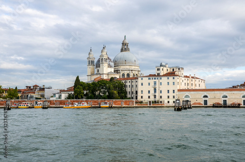 Grand Canal and Basilica Santa Maria in Venice view from the boat, Italy. Travel and architecture background.