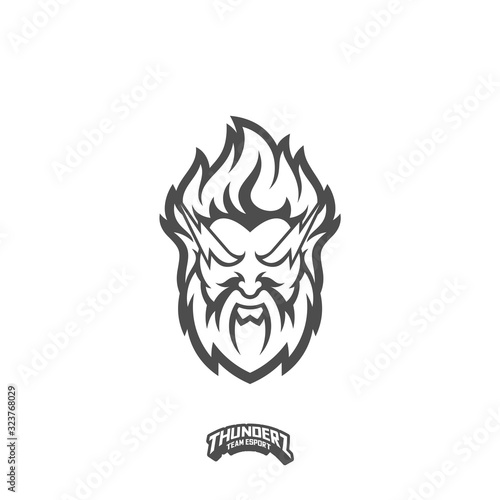 Zeus Thunderbolt Esport gaming mascot logo template Vector. Modern Head Zeus Thunderbolt Logo Vector, Illustration