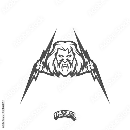 Zeus Thunderbolt Esport gaming mascot logo template Vector. Modern Head Zeus Thunderbolt Logo Vector, Illustration