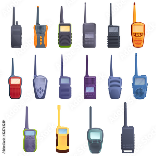 Walkie talkie icons set. Cartoon set of walkie talkie vector icons for web design photo