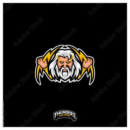 Zeus Thunderbolt Esport gaming mascot logo template Vector. Modern Head Zeus Thunderbolt Logo Vector, Illustration