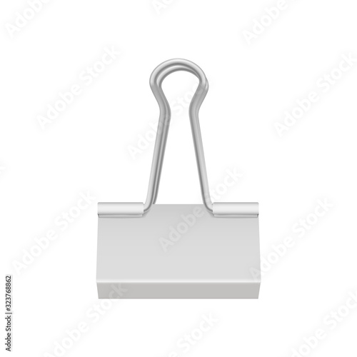 Realistic white binder paper clip. Office stationery 3D icon