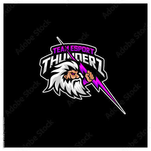Zeus Thunderbolt Esport gaming mascot logo template Vector. Modern Head Zeus Thunderbolt Logo Vector, Illustration