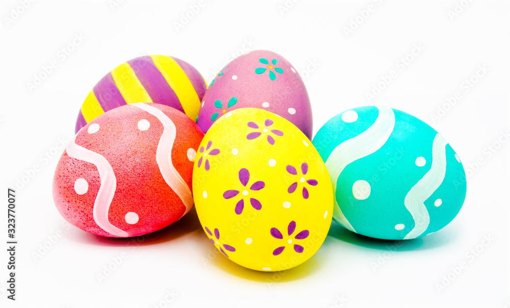 Colorful handmade painted easter eggs isolated on a white