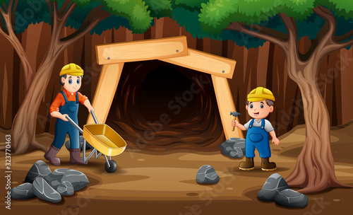 The miners working in front of the coal mine