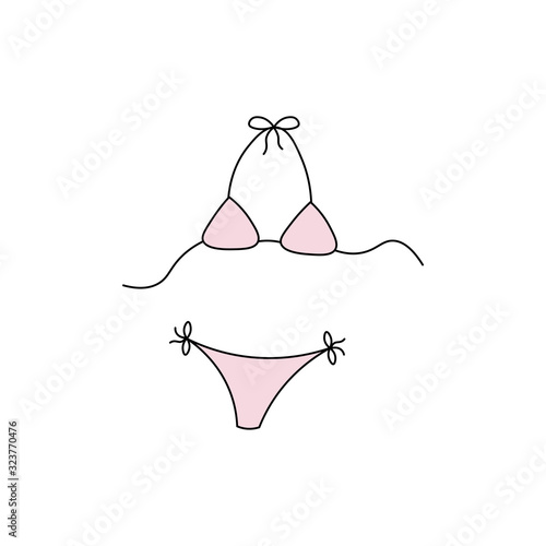 Hand drawn bikini,swimsuit  flat vector icon isolated on a white background.