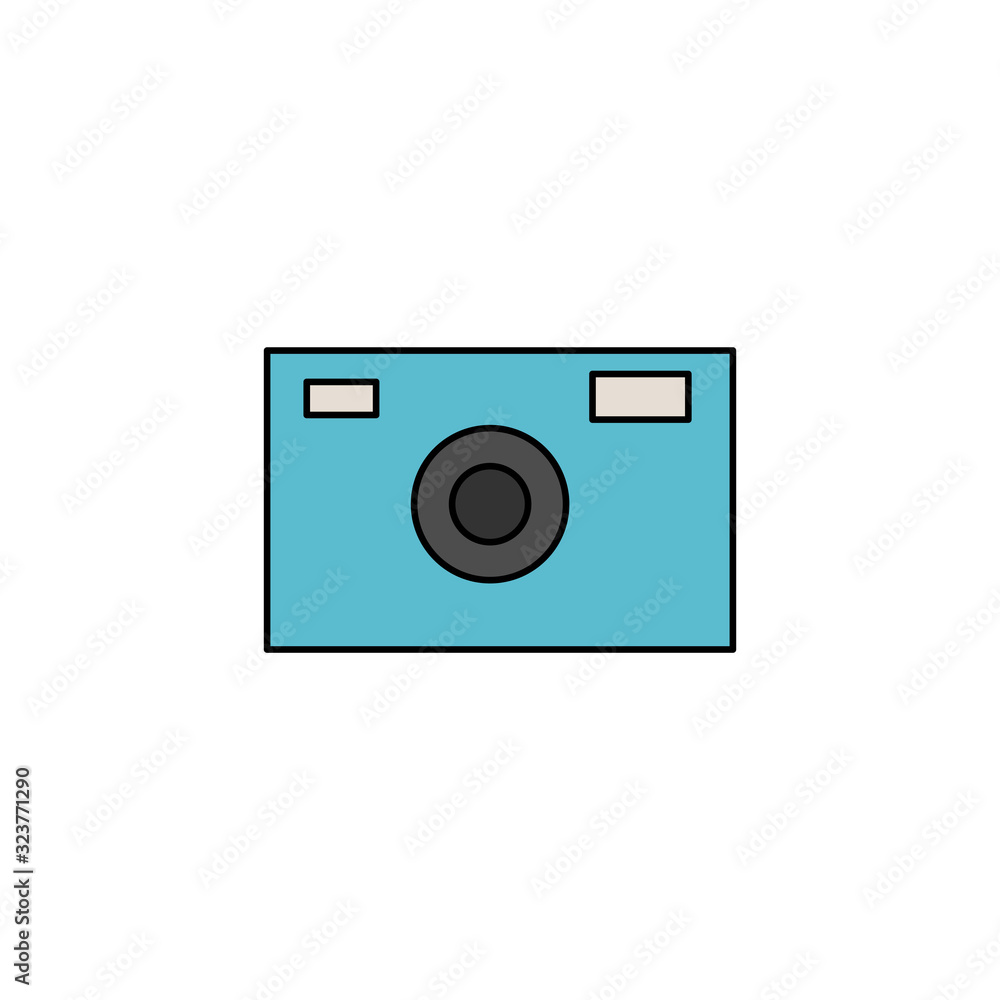 Blue camera flat vector icon isolated on a white background. Blue camera flat vector icon isolated on a white background.