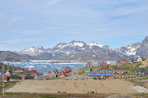 Soccer field in Tasilaq with mountain background