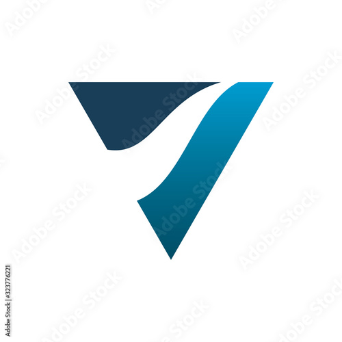 blue color triangle letter v logo design