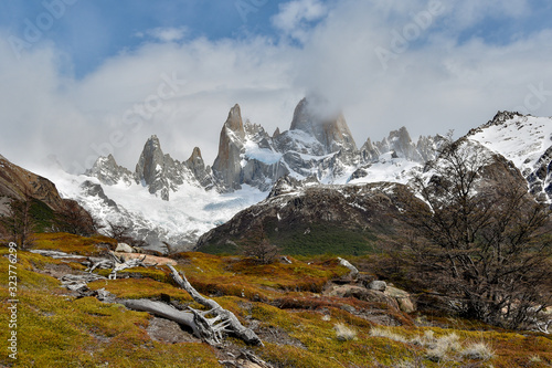 Fitz Roy mountain range in the andes of Patagonia