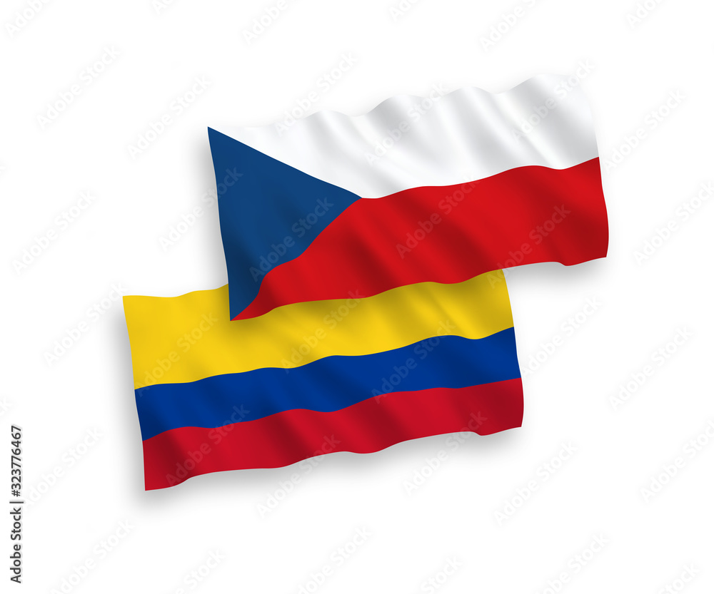 Flags of Romania and Colombia on a white background Flags of Romania and Colombia on a white background