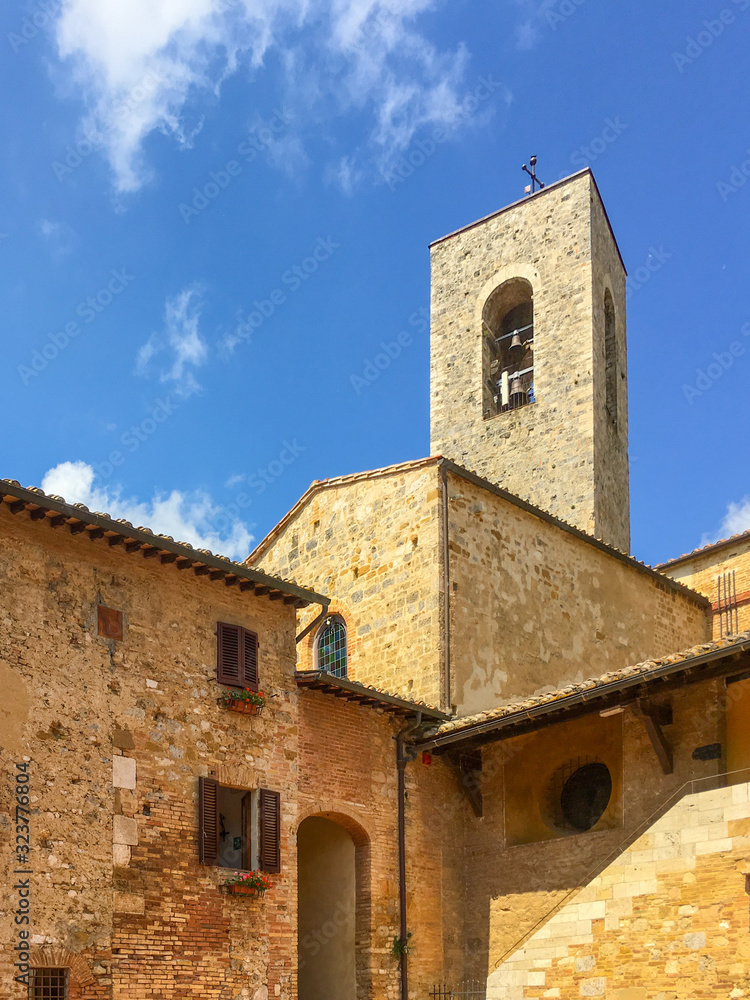 Medieval bell tower in San Gimignano, Italy.