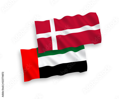 Flags of Denmark and United Arab Emirates on a white background