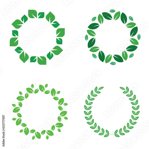 Leaf circle collection with green color. Set of Nature leaves cirlcle. Go green circle, frame vector illustration