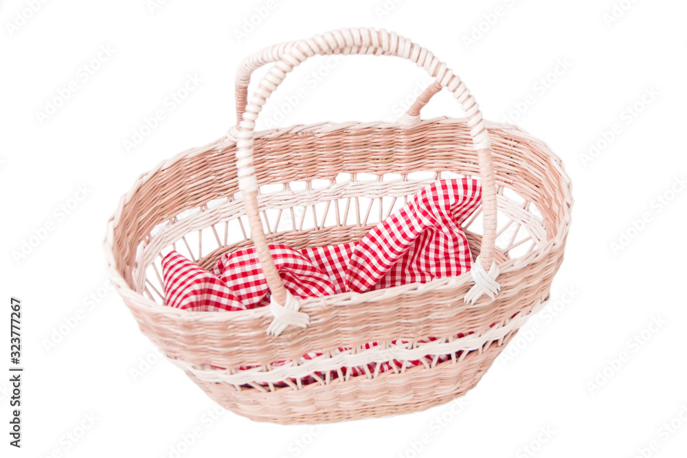 Obraz premium Wicker basket with handles isolated on a white background
