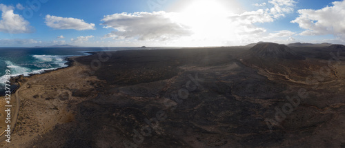 Panoramic volcano aerial view of Fuerteventura Canary island